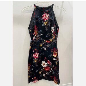 French Connection Size 2 Floral Mini Dress Sleeveless w High Neck & Gold Zip EUC